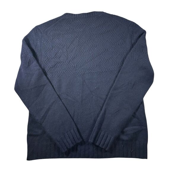 The Mens Store Cashmere Sweater Large Navy Cable Knit Crewneck Bloomingdales - Picture 5 of 9